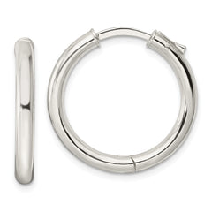QE15946 Sterling Silver Polished 3x25mm Hinged Tube Hoop Earrings