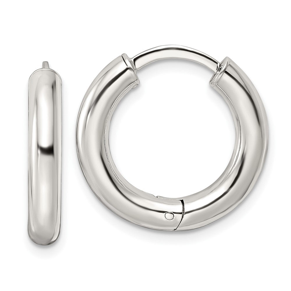 QE15948 Sterling Silver Polished Hinged Circle Hoop Earrings