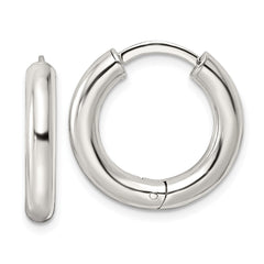QE15948 Sterling Silver Polished Hinged Circle Hoop Earrings