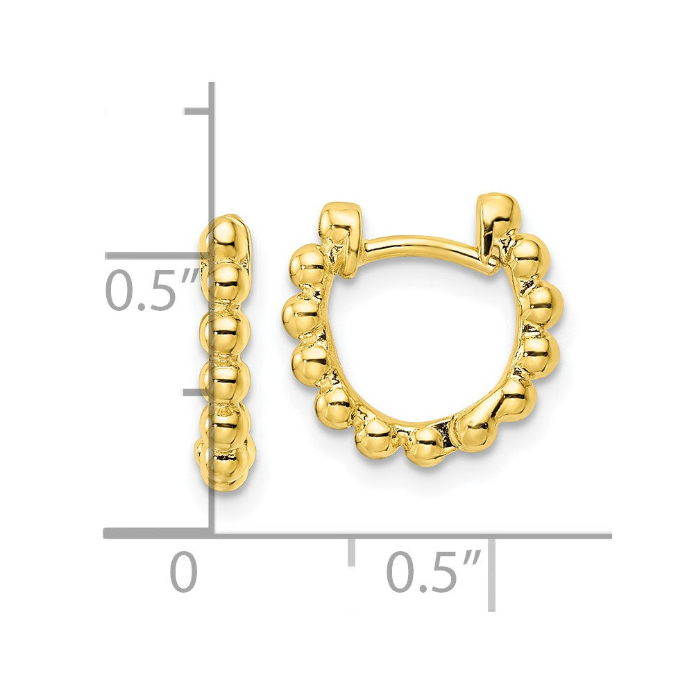 QE15953 Sterling Silver Gold-tone Polished Beaded Hoop Earrings
