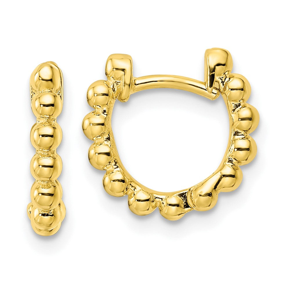 QE15953 Sterling Silver Gold-tone Polished Beaded Hoop Earrings