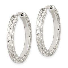 QE15959 Sterling Silver Polished D/C Square Tube Locking Hoop Earrings