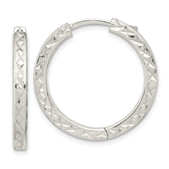 QE15959 Sterling Silver Polished D/C Square Tube Locking Hoop Earrings