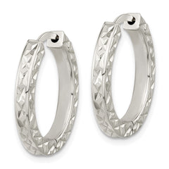 QE15960 Sterling Silver Polished D/C Square Tube Locking Hoop Earrings