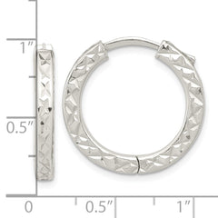 QE15960 Sterling Silver Polished D/C Square Tube Locking Hoop Earrings