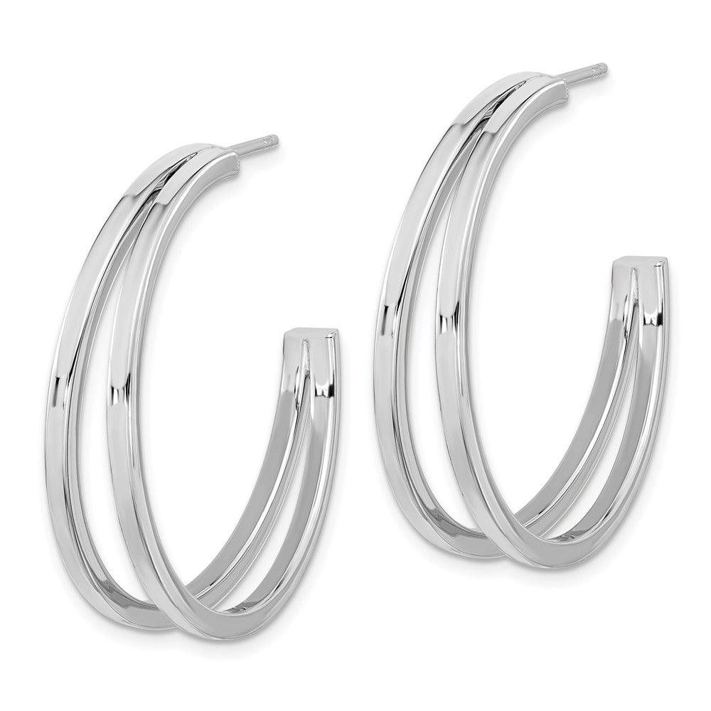 QE15975 Sterling Silver Rhodium Plated Split Design Hoop Post Earrings
