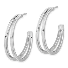 QE15975 Sterling Silver Rhodium Plated Split Design Hoop Post Earrings