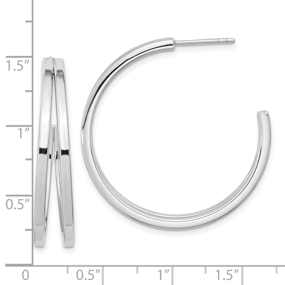 QE15975 Sterling Silver Rhodium Plated Split Design Hoop Post Earrings