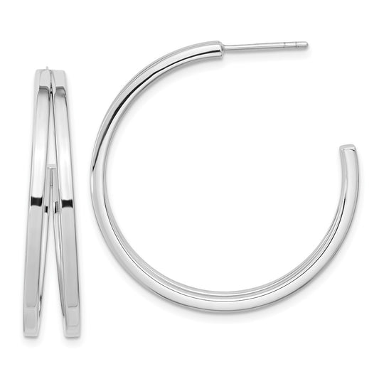 QE15975 Sterling Silver Rhodium Plated Split Design Hoop Post Earrings