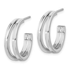 QE15976 Sterling Silver Rhodium Plated Split Design Hoop Post Earrings