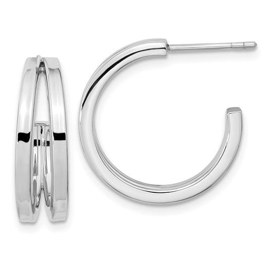 QE15976 Sterling Silver Rhodium Plated Split Design Hoop Post Earrings