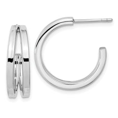 QE15976 Sterling Silver Rhodium Plated Split Design Hoop Post Earrings
