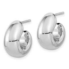 QE15977 Sterling Silver Polished Rhodium-plated Hollow Post J Hoop Earrings