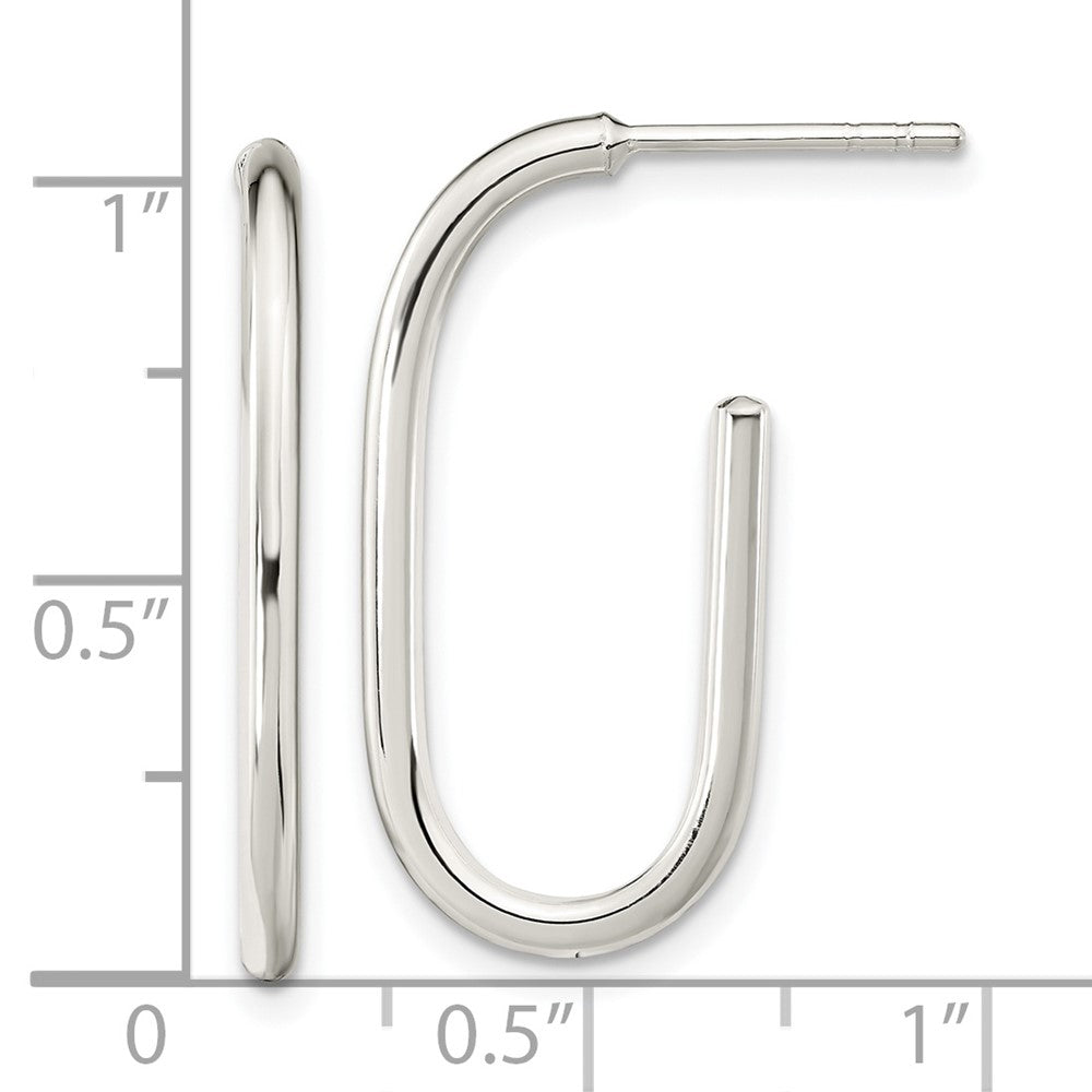 QE15988 Sterling Silver Polished Oval J-Hoop Post Earrings