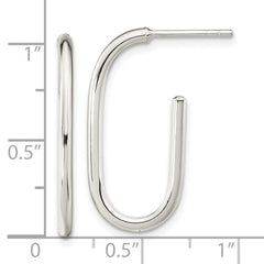 QE15988 Sterling Silver Polished Oval J-Hoop Post Earrings