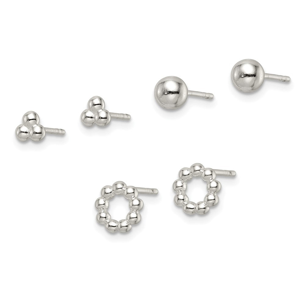 QE15991 Sterling Silver Beaded and Stud Post Earring Set