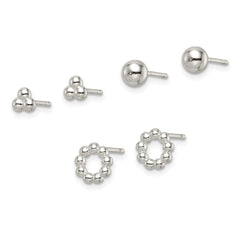 QE15991 Sterling Silver Beaded and Stud Post Earring Set