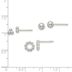 QE15991 Sterling Silver Beaded and Stud Post Earring Set