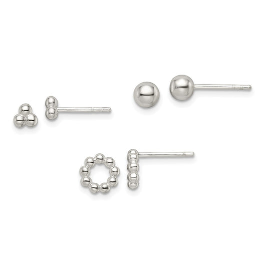 QE15991 Sterling Silver Beaded and Stud Post Earring Set