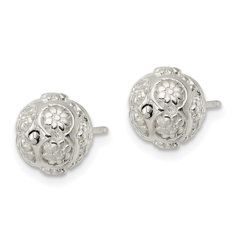 QE15992 Sterling Silver Polished Floral Ball Post Earrings