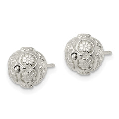 QE15992 Sterling Silver Polished Floral Ball Post Earrings
