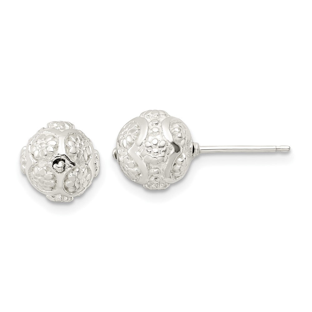 QE15992 Sterling Silver Polished Floral Ball Post Earrings