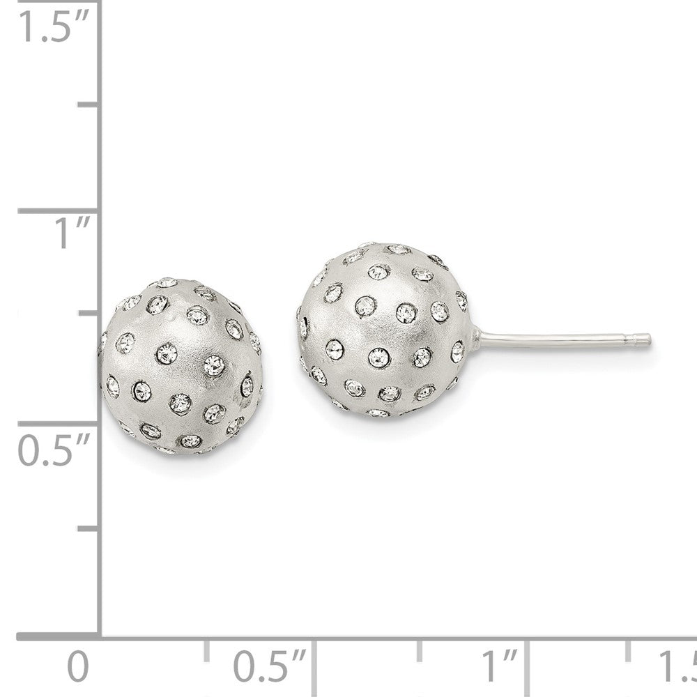 QE16004 Sterling Silver Satin Crystal Ball Post Earrings