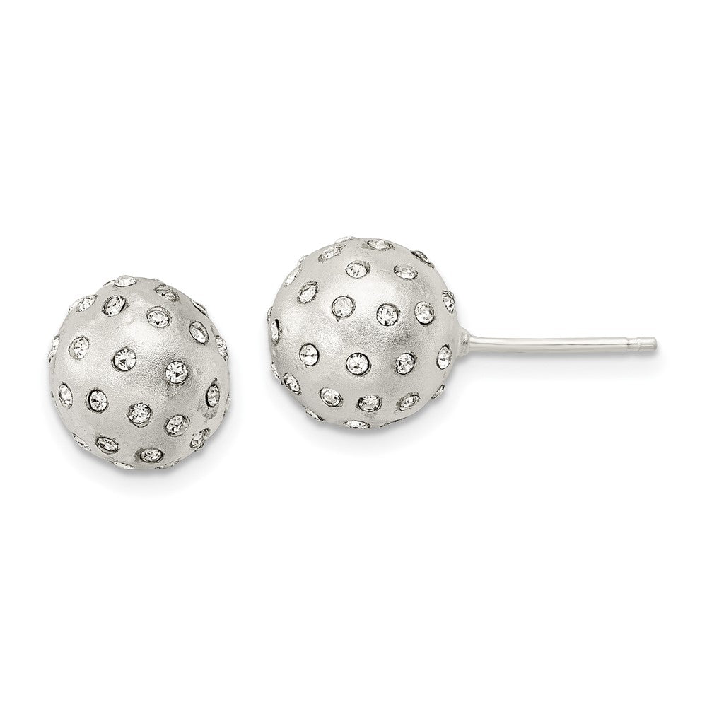 QE16004 Sterling Silver Satin Crystal Ball Post Earrings
