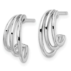 QE16009 Sterling Silver Rhodium-plated Polished J-Hoop Post Earrings
