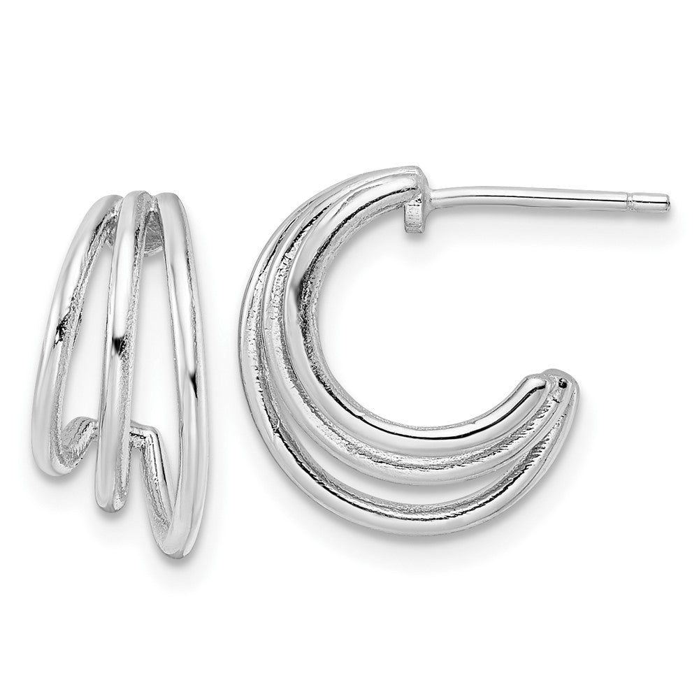 QE16009 Sterling Silver Rhodium-plated Polished J-Hoop Post Earrings