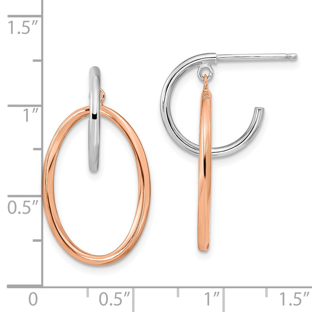 QE16012 Sterling Silver Rhodium-plated Rose Gold-plated Oval Dangle Hoop Earrings