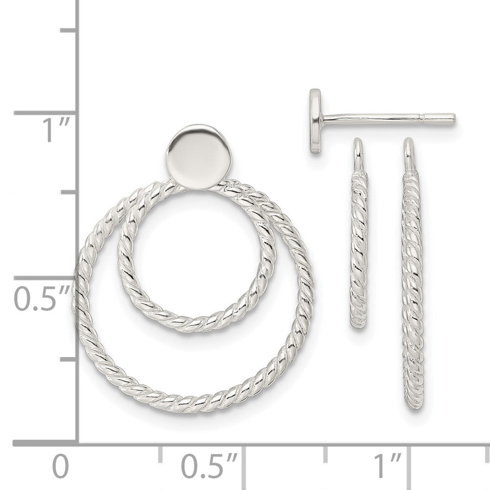 QE16014 Sterling Silver w/2 Circle Jackets Button Post Earrings