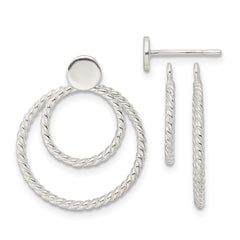 QE16014 Sterling Silver w/2 Circle Jackets Button Post Earrings