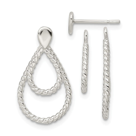 QE16016 Sterling Silver w/2 Teardrop Jackets Button Post Earrings