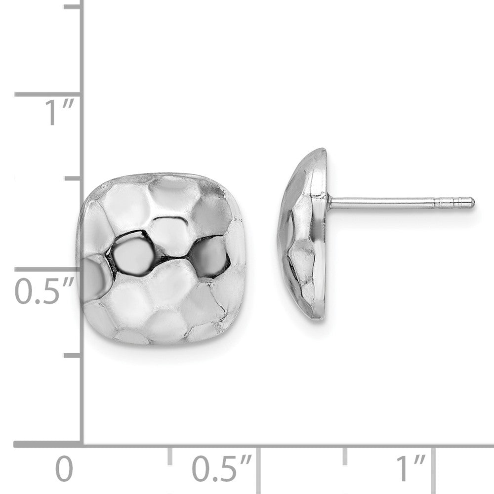 QE16035 Sterling Silver Rhodium-plated Post Polished & Textured Square Earrings