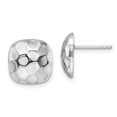 QE16035 Sterling Silver Rhodium-plated Post Polished & Textured Square Earrings