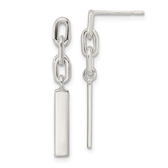 QE16046 Sterling Silver Polished Bar & Chain Link Post Dangle Earrings