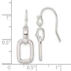 QE16080 Sterling Silver Polished Rectangle Link Dangle Shepherd Hook Earrings