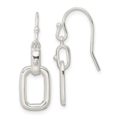 QE16080 Sterling Silver Polished Rectangle Link Dangle Shepherd Hook Earrings