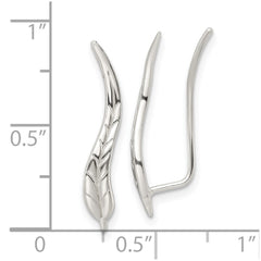 QE16107 Sterling Silver Polished & Textured Wavy Leaf Dangle Earrings