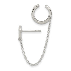 QE16112 Sterling Silver RH-plated CZ Cross w/ 2in Chain Single Post & Cuff Earrin