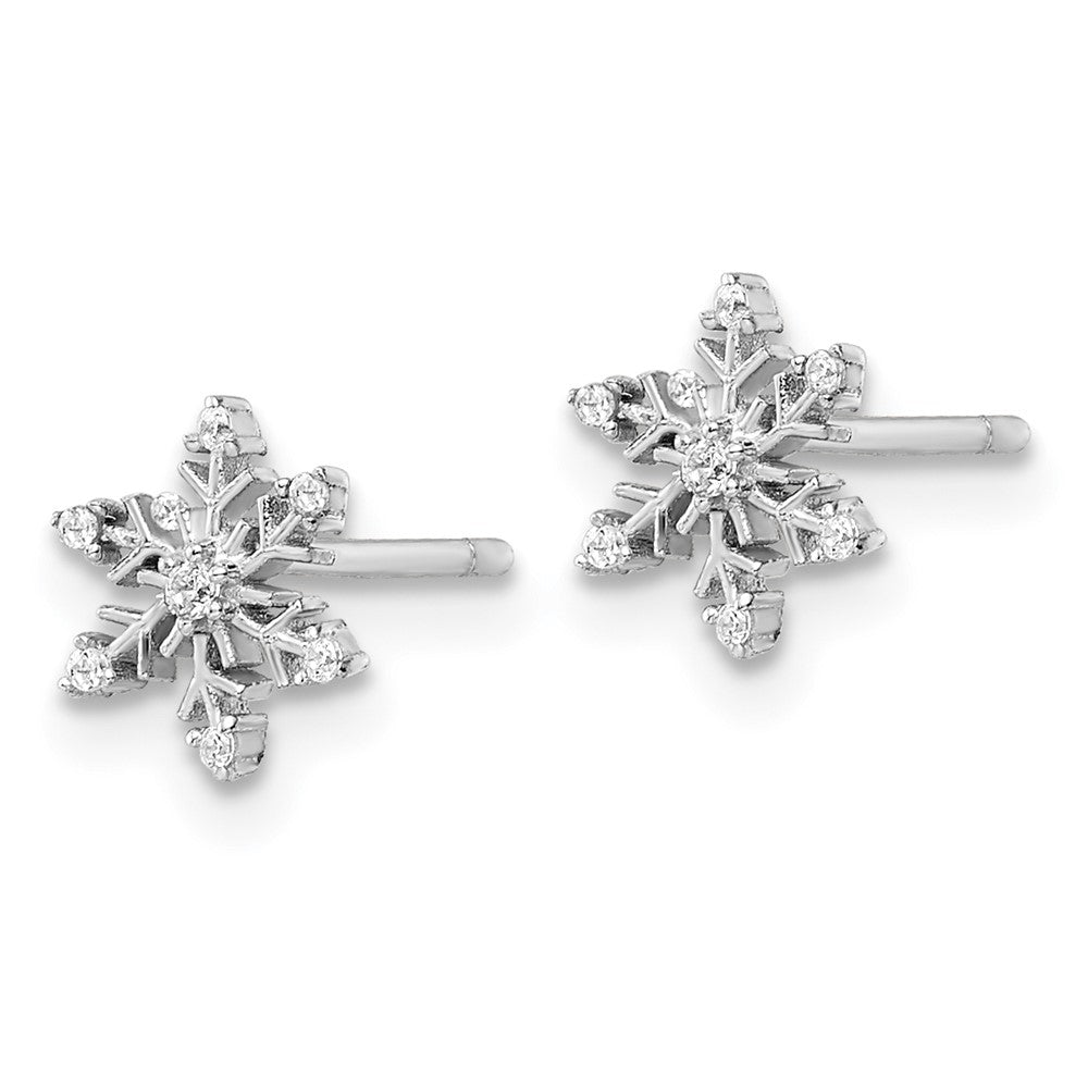 QE16114 Sterling Silver Rhodium-plated Polished CZ Snowflake Post Earrings