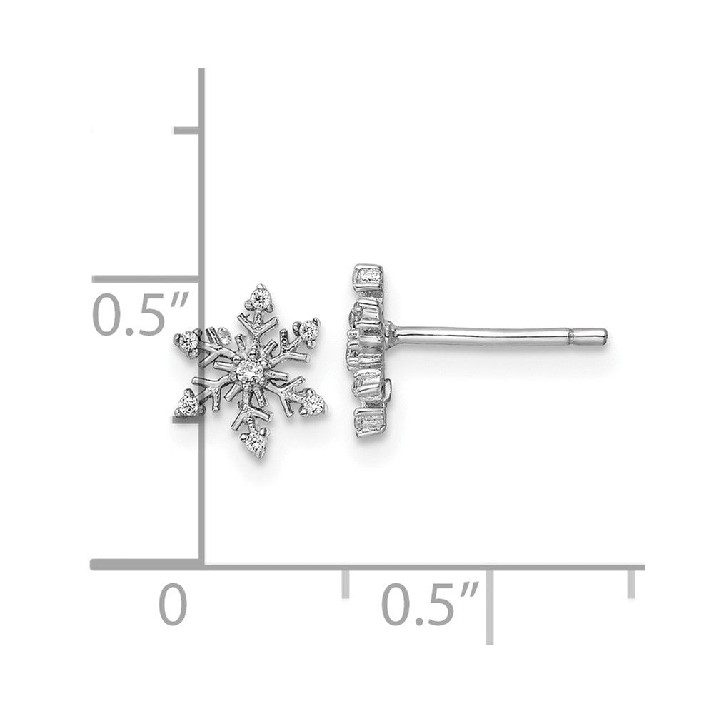 QE16114 Sterling Silver Rhodium-plated Polished CZ Snowflake Post Earrings