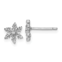 QE16114 Sterling Silver Rhodium-plated Polished CZ Snowflake Post Earrings