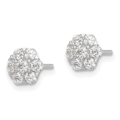 QE16116 Sterling Silver Rhodium-plated Polished CZ Flower Post Earrings