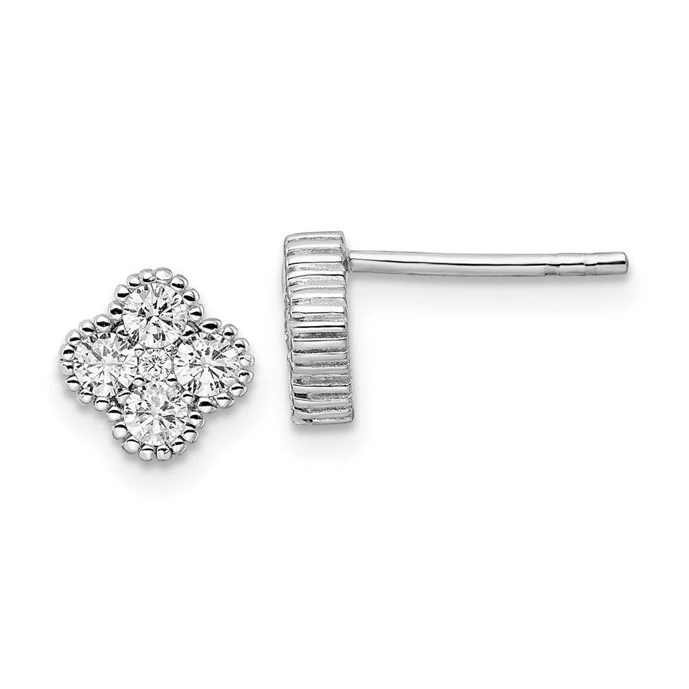 QE16120 Sterling Silver Rhodium-plated Polished CZ Post Earrings