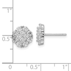 QE16121 Sterling Silver Rhodium-plated Polished CZ Cluster Flower Post Earrings