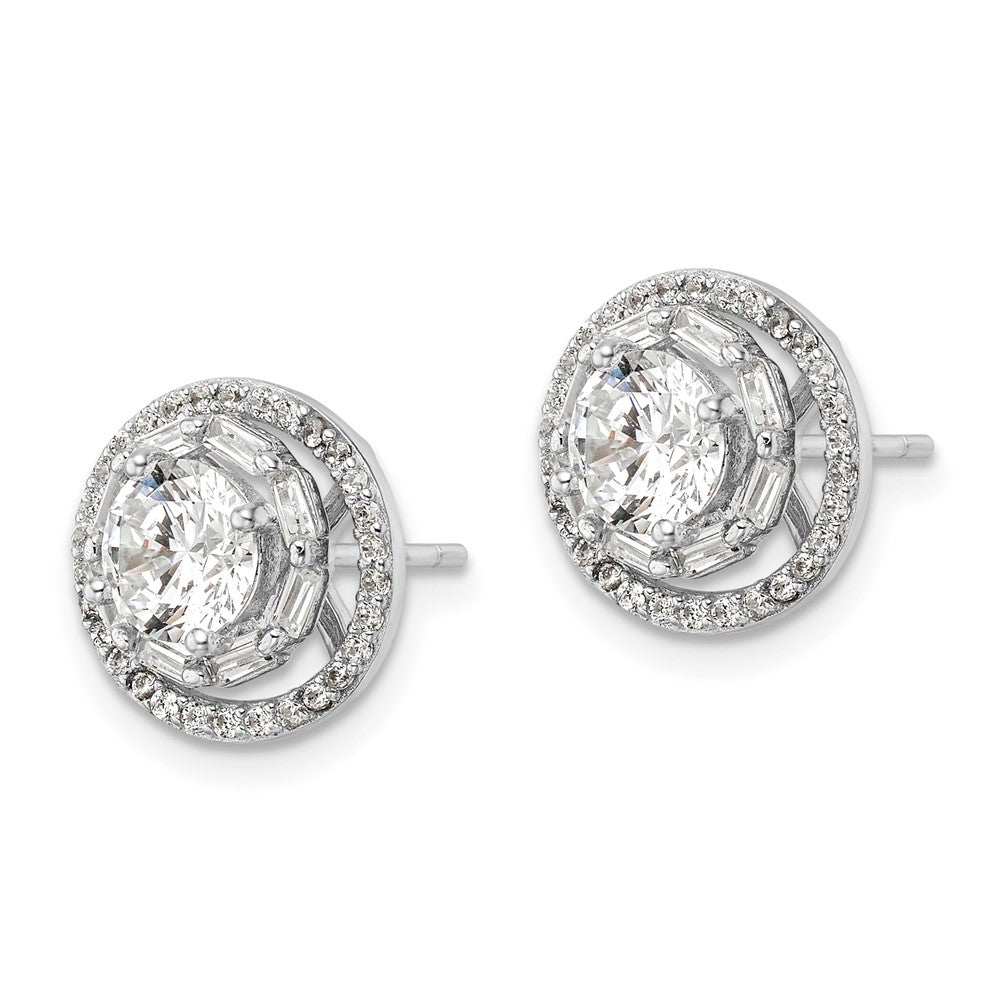 QE16127 Sterling Silver Rhodium-plated Polished 6mm CZ Stud w/ Jackets Earrings