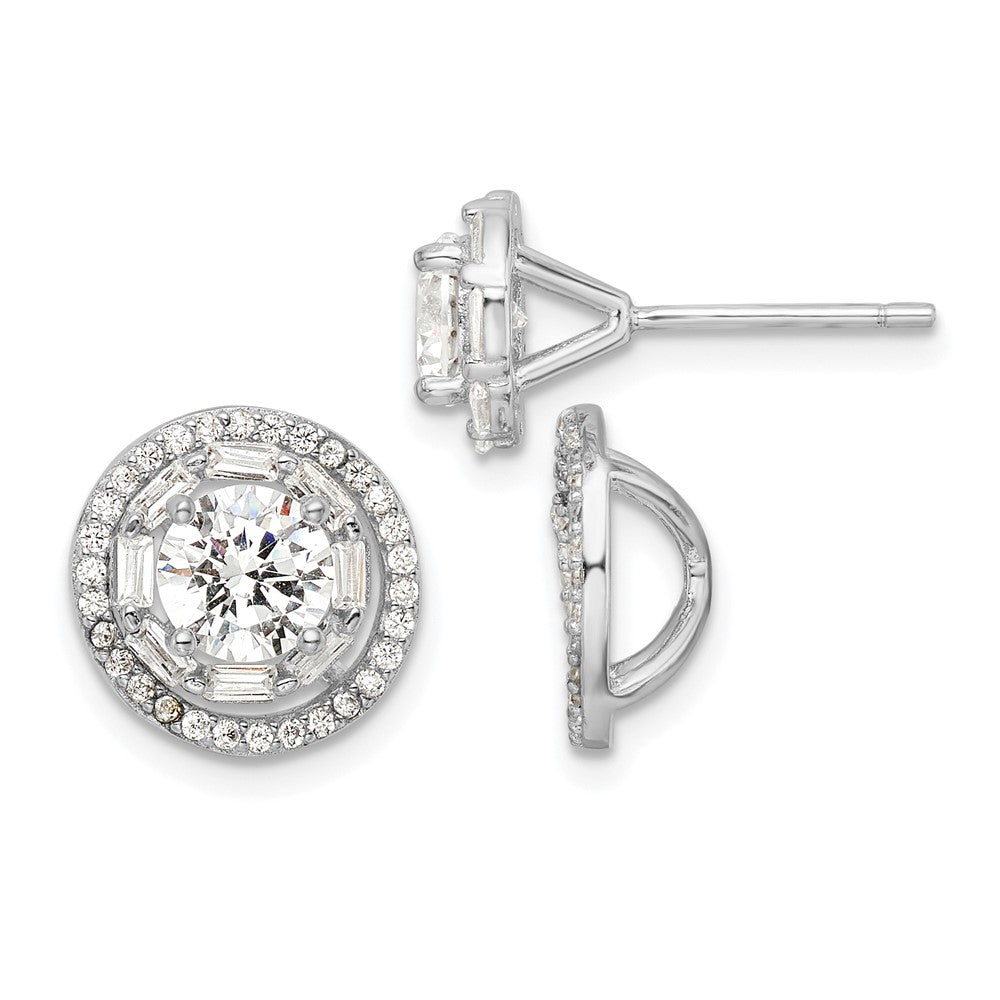 QE16127 Sterling Silver Rhodium-plated Polished 6mm CZ Stud w/ Jackets Earrings