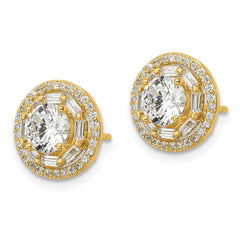 QE16128 Sterling Silver Gold-tone Polished 6mm CZ Stud w/ Jackets Earrings